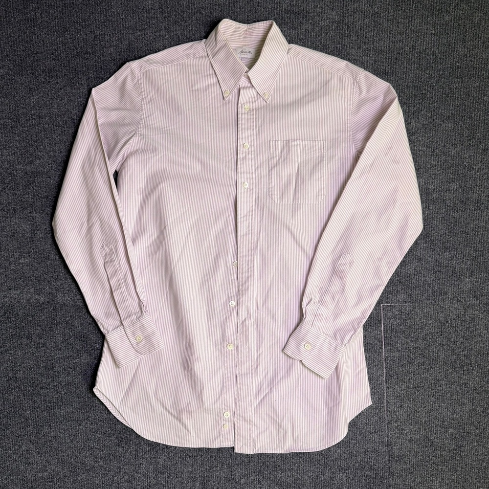 Hamilton Mens Button Down Shirt Purple White Stripe Cotton Long Sleeve